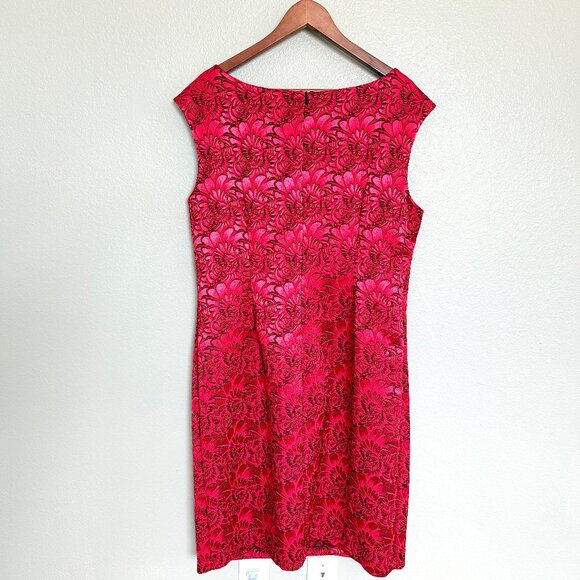 Connected Apparel Sexy Red Floral Cocktail Party Midi Dress Size 16 - Picture 8 of 13